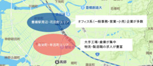 豊橋市の求人が多いエリアを説明している画像